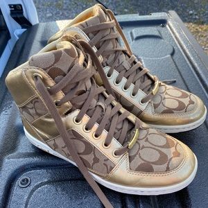 High Top Gold/Brown Coach Shoes
